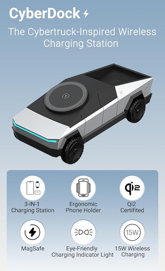 CyberDock Cybertruck-like 3-in-1 Wireless Charging Station