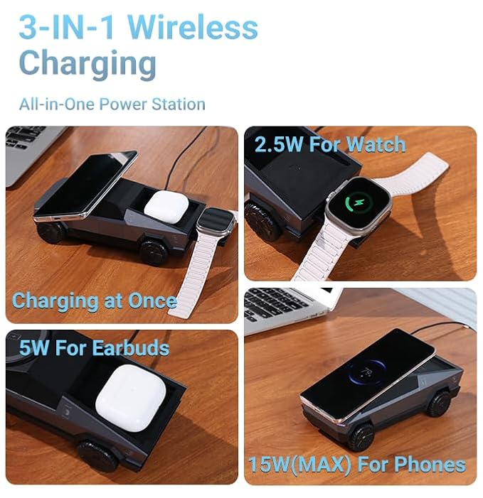 CyberDock Cybertruck-like 3-in-1 Wireless Charging Station