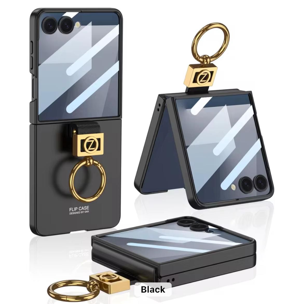 GKK Original Z Leather Ring Case for Samsung Flip 7 – With Tempered Glass Protection