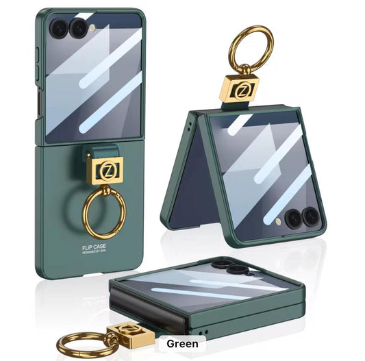GKK Original Z Leather Ring Case for Samsung Flip 7 – With Tempered Glass Protection
