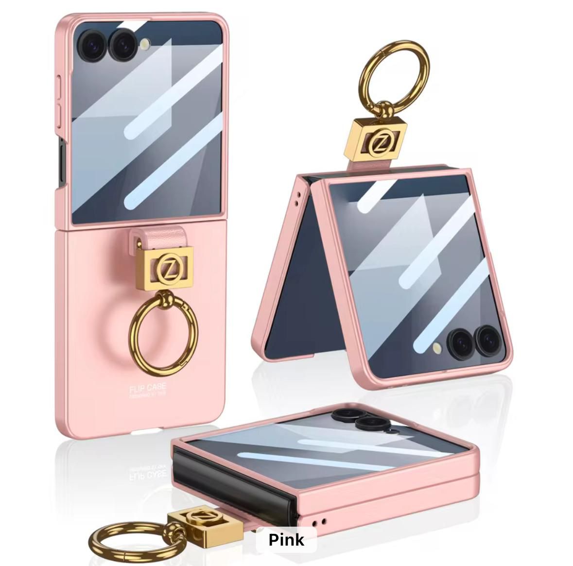 GKK Original Z Leather Ring Case for Samsung Flip 7 – With Tempered Glass Protection