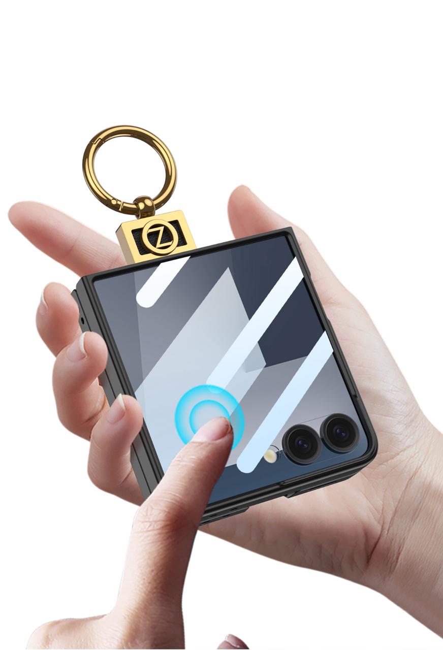GKK Original Z Leather Ring Case for Samsung Flip 7 – With Tempered Glass Protection