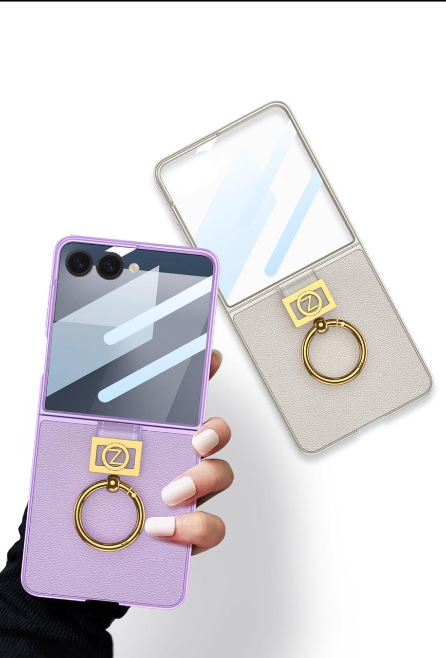 GKK Original Z Leather Ring Case for Samsung Flip 7 – With Tempered Glass Protection