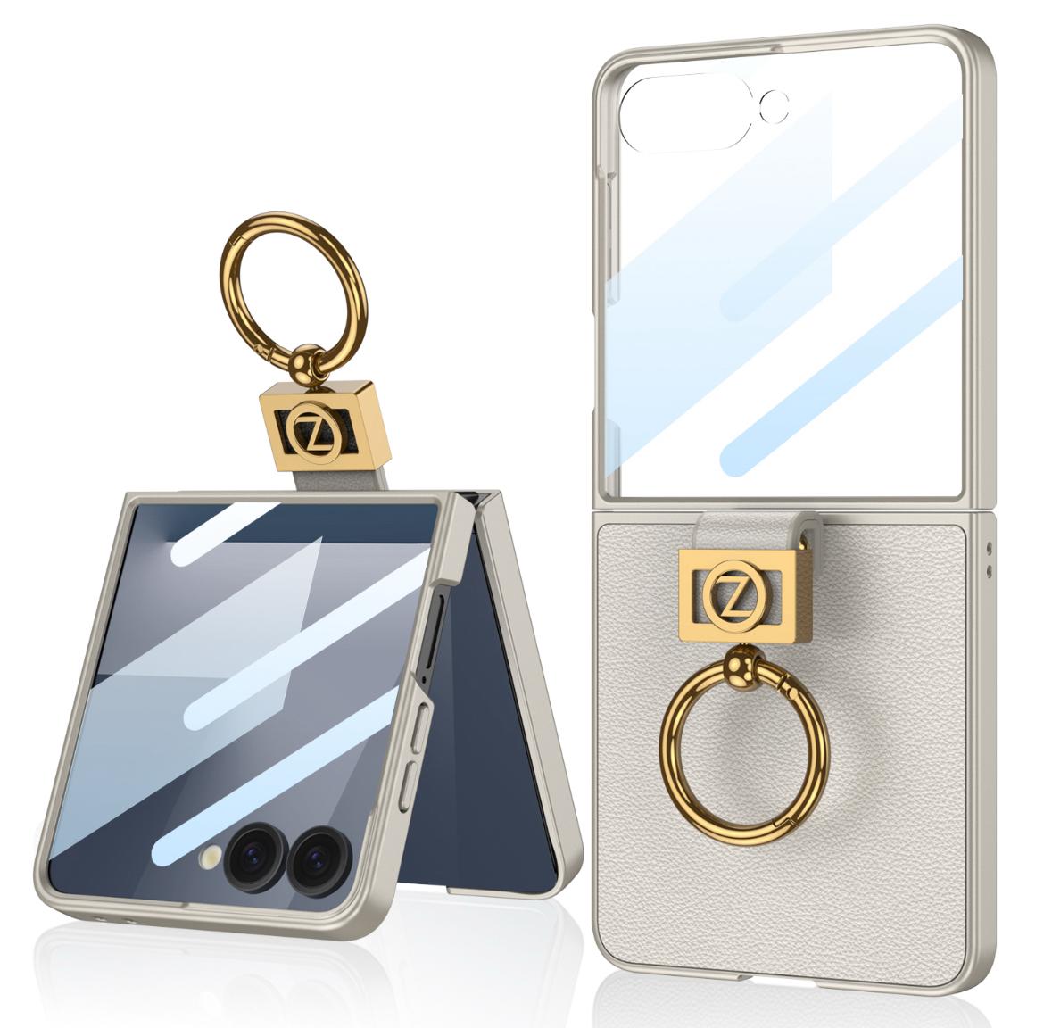 GKK Original Z Leather Ring Case for Samsung Flip 7 – With Tempered Glass Protection