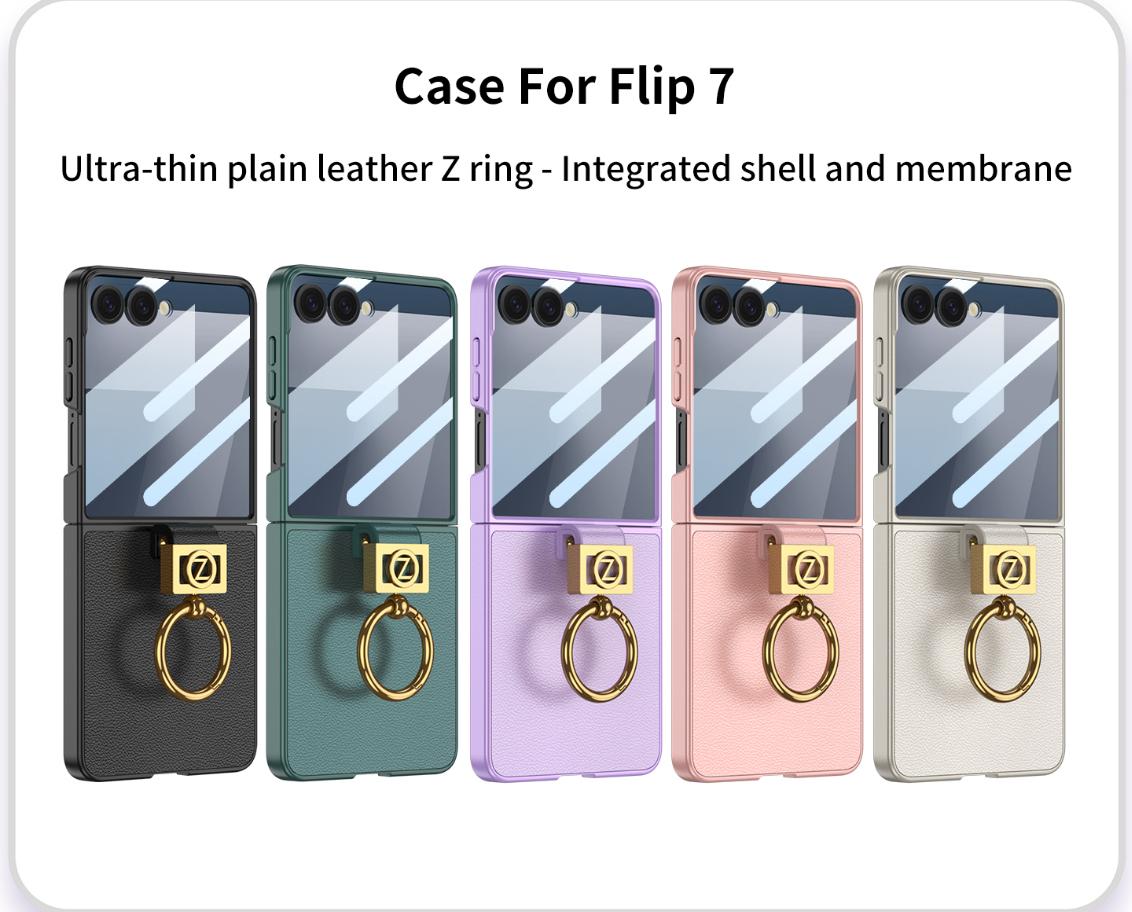 GKK Original Z Leather Ring Case for Samsung Flip 7 – With Tempered Glass Protection