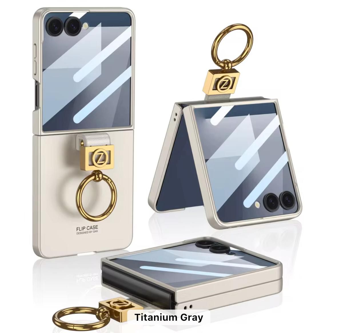 GKK Original Z Leather Ring Case for Samsung Flip 7 – With Tempered Glass Protection