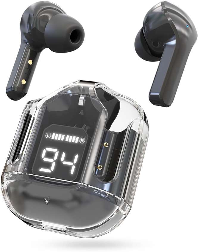 TRUE Ultrapod Pro TWS Transparent Bluetooth 5.3 Earbuds with LED Display, ENC Noise Reduction & 30H Battery Life