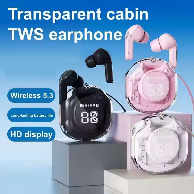 TRUE Ultrapod Pro TWS Transparent Bluetooth 5.3 Earbuds with LED Display, ENC Noise Reduction & 30H Battery Life