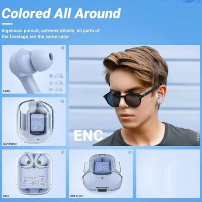 TRUE Ultrapod Pro TWS Transparent Bluetooth 5.3 Earbuds with LED Display, ENC Noise Reduction & 30H Battery Life