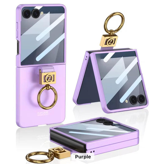 GKK Original Z Leather Ring Case for Samsung Flip 7 – With Tempered Glass Protection