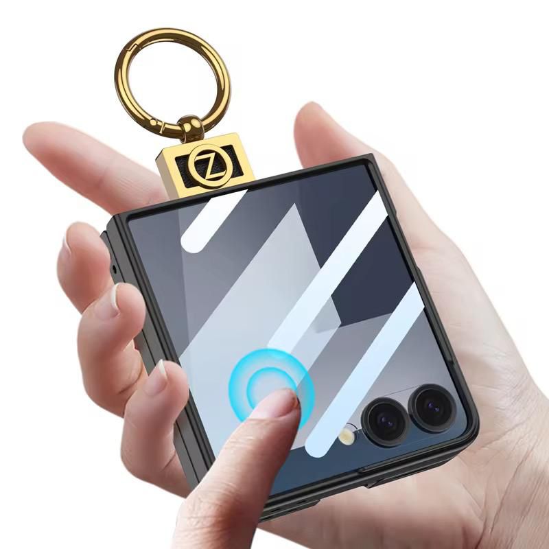 GKK Original Z Leather Ring Case for Samsung Flip 7 – With Tempered Glass Protection