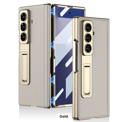 GKK Original Leather Armour Case – Magnetic Hinge & Tempered Front Glass for Samsung Fold 7 / Fold 6