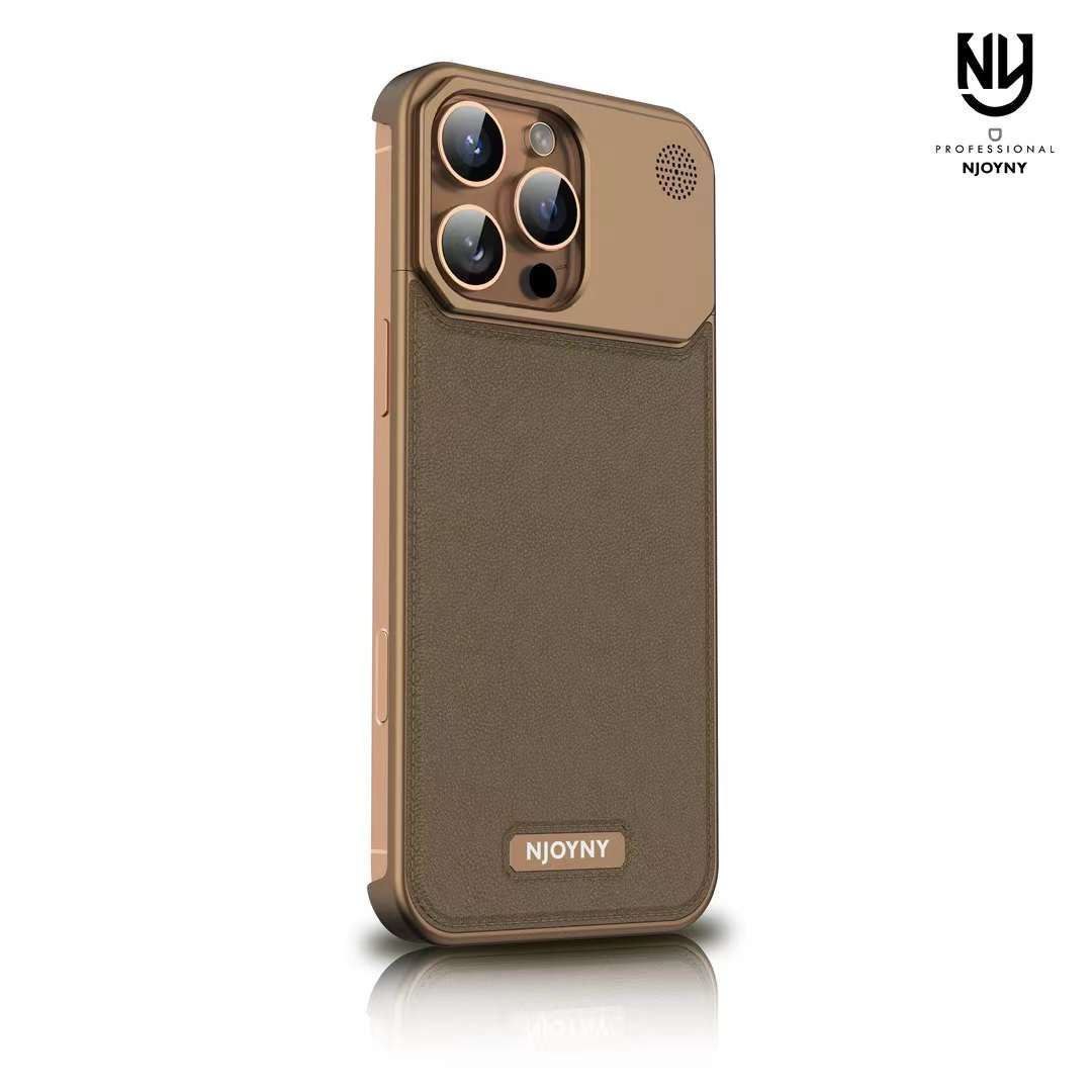 Premium Metallic AeroFLex Aluminium Leather Case with Aroma Perfume Cover Compatible for iPhone 16 Pro Max (Desert Titanium) Clear